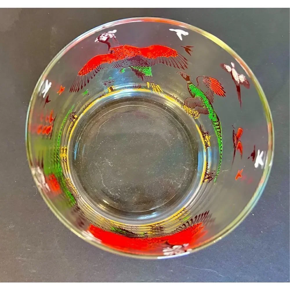 Vintage MCM Hazel Atlas Pheasant Hunters Dogs Ice Snack Bowl Glassware Barware